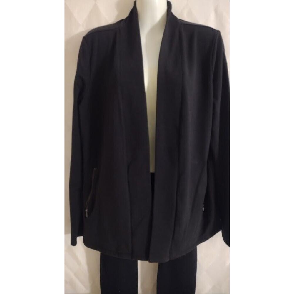 Talbots Open Front Unlined Knit Jacket with Zip‎ Pockets, Size M, Black